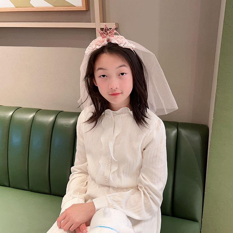 甜美风头饰复古蕾丝蝴蝶结披纱儿童发箍女孩发卡闪钻皇冠生日头箍