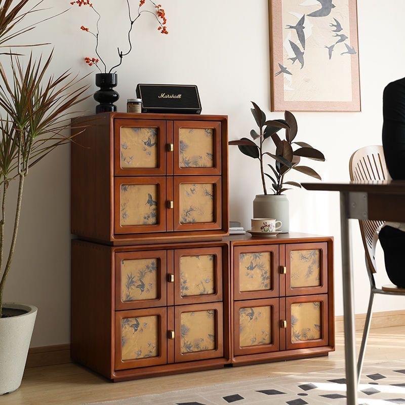 黄杨木复古实木斗柜香云纱中古模块组合柜客厅电视柜收纳储物柜卡
