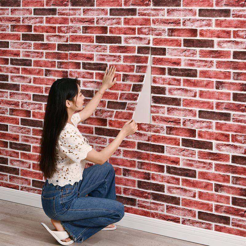 复古防水防潮3d立体墙贴砖纹墙纸自粘火锅装饰贴纸理发服装店壁纸