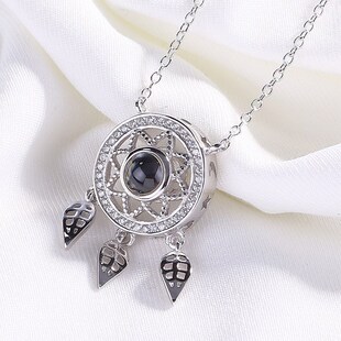 捕梦网投影锁骨项链纯银小众百搭100种语言我爱你吊坠项饰可刻字