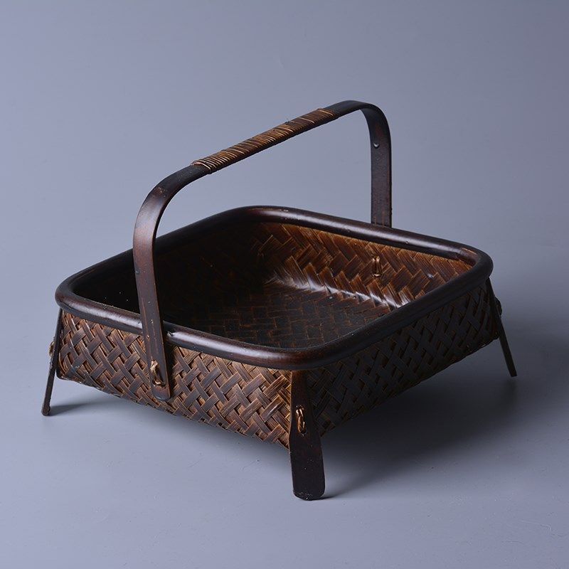 复古竹篮 家用 手工竹编制品 茶道收纳篮 碳化 高档竹提篮 新中式,特色手工艺,竹编/竹雕,淘宝优惠券,粉丝福利购,淘宝优惠卷