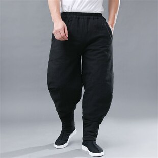 棉麻裤 束脚灯笼裤 中国风夹棉加厚棉裤 哈伦裤 男 松紧腰练功夫裤 冬季