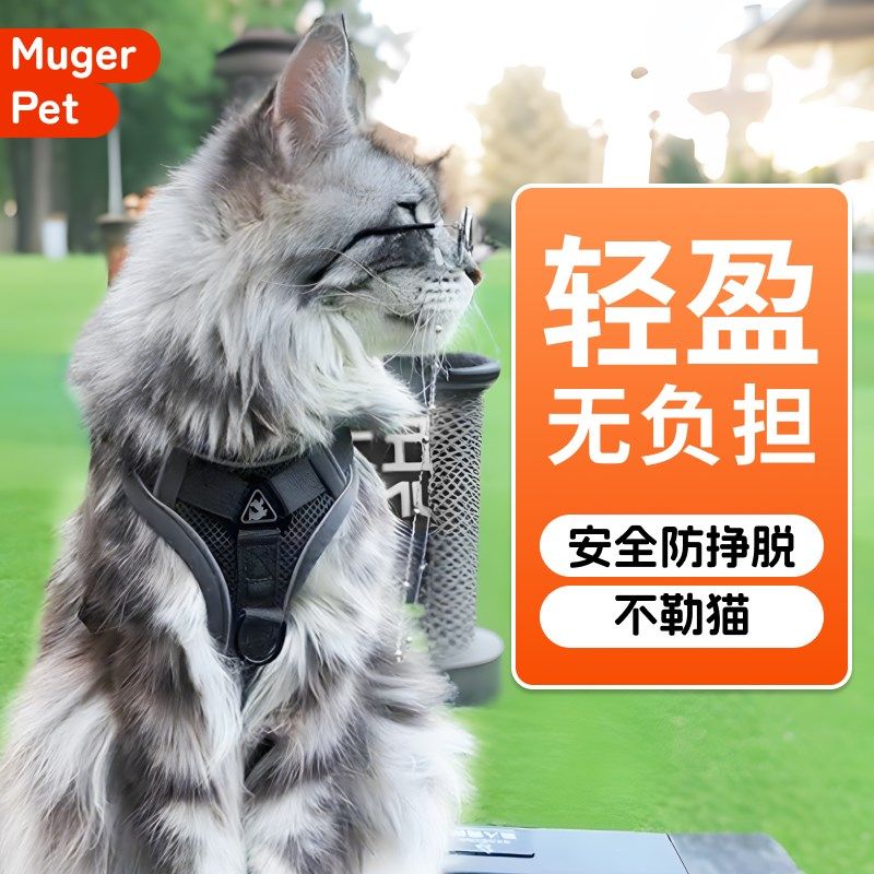 猫咪牵引绳缅因猫防挣脱可调节背心式溜猫神器不勒脖外出专用胸背,宠物/宠物食品及用品,猫牵引绳,淘宝优惠券,粉丝福利购,淘宝优惠卷