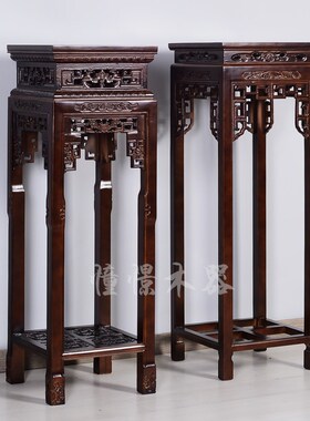 实木中式特高花架子大号架子1米2高置物架木质室内简约奇石花瓶架