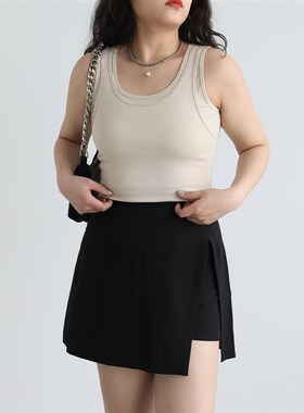 CV大码女装 设计感小众修u身短款U型领假两件吊带背心内搭夏季新