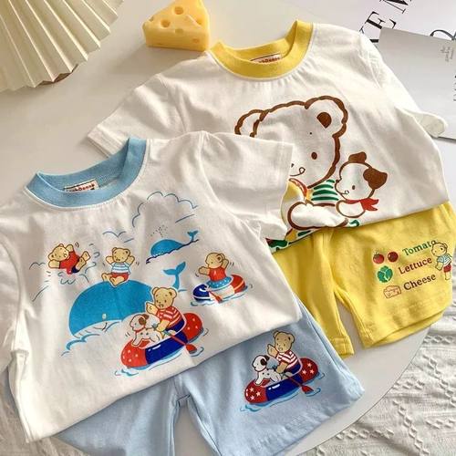 男女童夏季套装2023新款中小B童短袖T恤洋气上衣短裤两件套潮