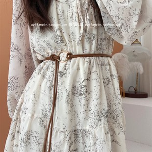 配裙子 个性 腰带女装 时尚 细腰绳 饰圆圈打结皮绳M软长款 春夏新款