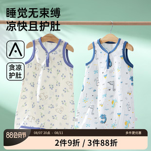 纯棉背心宽松纱布睡 男n女小月龄连体衣宝宝无袖 婴儿睡衣薄款 夏季