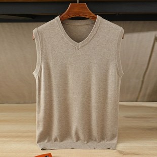 大妈码 秋冬无袖 针织衫 韩版 毛衣背心男V领s宽松纯色羊毛马甲打底衫