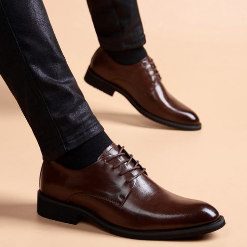 小皮鞋男商务正装韩版p潮流英伦男士真皮休闲黑棕色软底内增高男