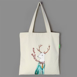 单肩手提帆布袋文艺日系小清新可爱印花J厚实拉链学生休闲书包女