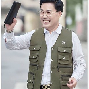 户外钓鱼摄影工装 多口袋x坎肩爸爸装 背心外 中老年马甲男士 春秋款