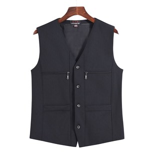 中年休闲背U心口袋坎肩外 西服马甲爸爸装 中老年马甲男士 春秋薄款