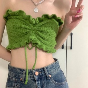 微胖MM木耳边抹胸m背心夏季 针织吊带 小众复古设计感内搭打底短款