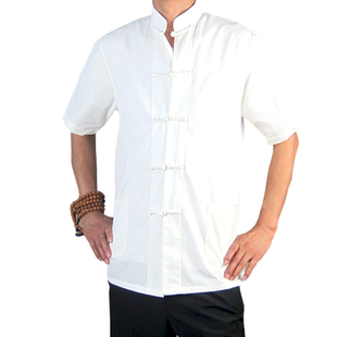 大码 纯棉夏季 男青年潮牌中国风衬衫 m短袖 背心汉服太极 中老年唐装