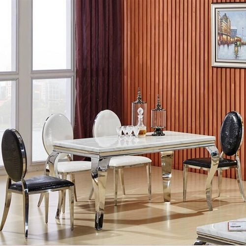 欧式餐桌小户型简约现代长方形饭桌大理石餐桌 不锈W钢餐桌椅组合