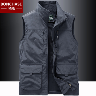 速干立领坎肩马夹外 背心宽松大码 春秋马甲男士 户外休n闲多袋工装