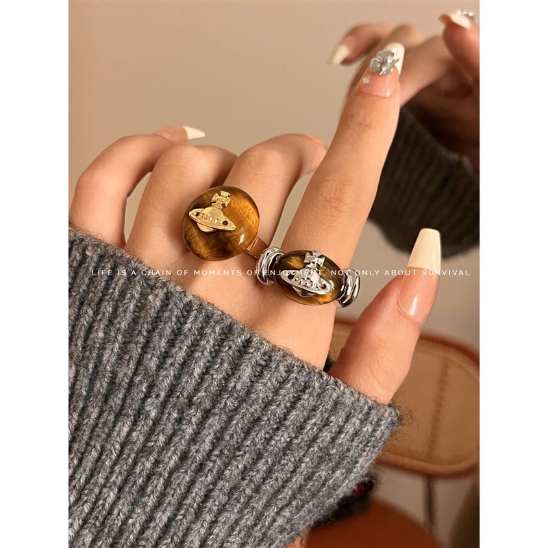 秋冬新款美拉德开口戒指女小众设计高级感时尚个性星球食指指环女
