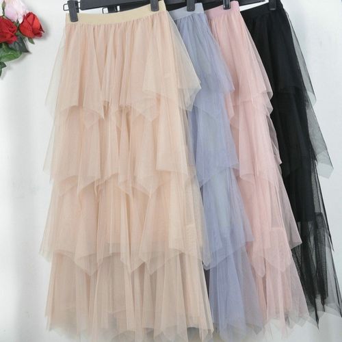 新款 不规则蛋糕裙半身裙女中长款多H层次春装长裙层层高腰纱裙