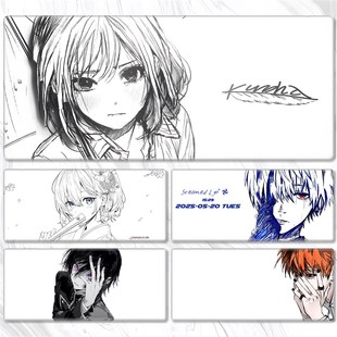 黑白滑鼠垫热门电竞超大二次元 动B漫宿舍游戏电脑键盘耐脏书桌桌