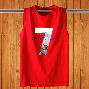 t恤男潮 宽肩无Z袖 纯棉汗背心男圆领宽松夏季 运动健身篮球坎肩砍袖