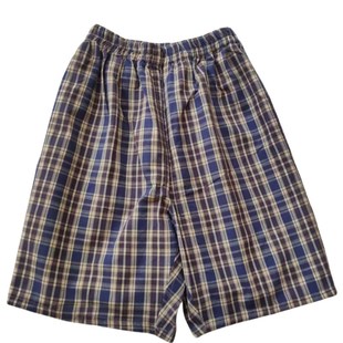 松紧腰沙滩裤 纯棉老粗布夏季 五分裤 格子宽松男女高腰款 外 男短n裤