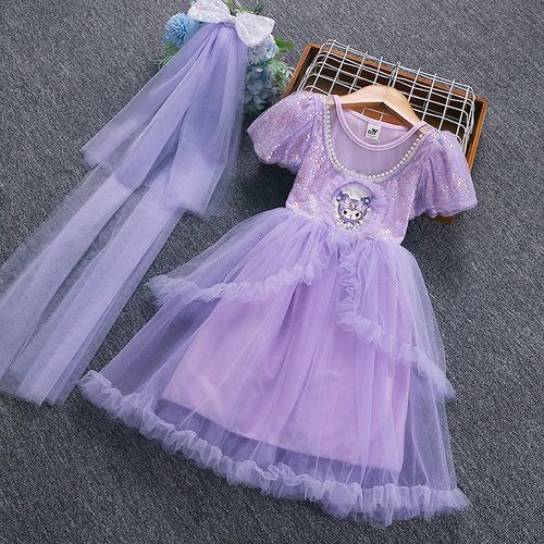 女童短袖连衣裙库洛米公主裙儿童生日纱裙小女孩紫色T裙子2024夏