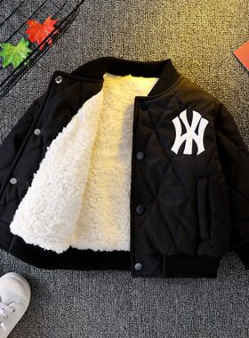 男童冬装加绒外套洋气男宝宝加厚棒球服中小童棉衣夹克棉服代发