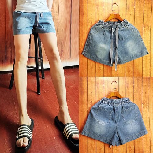 新款男士牛仔短裤大码阔腿裤松紧腰宽松显K瘦百搭热裤三分超短裤