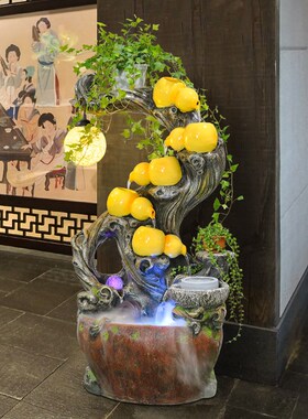 根雕循环流水喷泉摆件鱼缸客厅店铺阳台会所茶室落地招财葫芦装饰