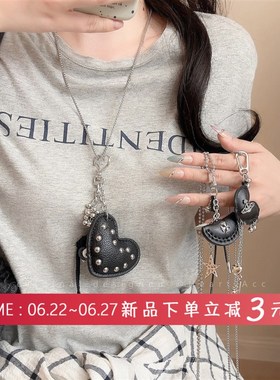 店主自留!韩国黑色爱心十字架y项链女款小众设计感长款配饰锁骨链