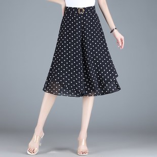 高腰显瘦宽松垂感休闲裙裤 女夏2024新款 双层薄 阔g腿裤 雪纺七分裤