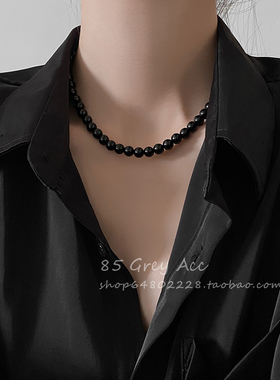 可以拿来盘的黑色串珠项链女小众简约气质锁O骨链个性显肤白脖颈