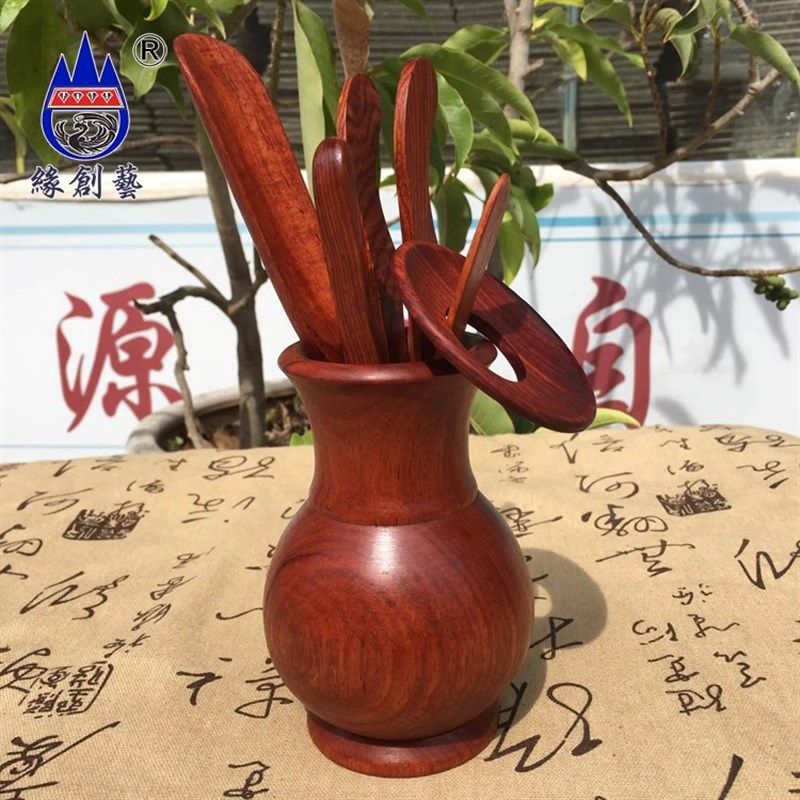 红木茶具缅甸梨六君子茶夹大果紫檀六件整木实木质茶道
