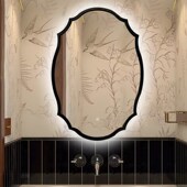 法式 饰镜框浴镜智能 复古椭圆形黑色中古风浴室镜子壁挂镜装