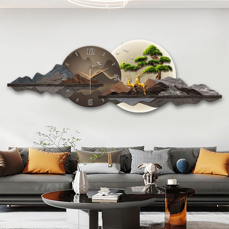 精梭客厅高档迎客松装饰画挂钟led灯画餐厅挂画家用经典挂墙时钟,家居饰品,挂钟,淘宝优惠券,粉丝福利购,淘宝优惠卷