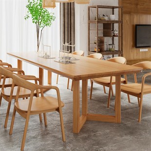 实木桌子图书馆阅览室书桌学习桌现代简约工作台接待长条桌会议桌