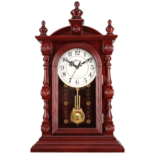 家用报时台钟 欧式 复古大号实木座钟客厅摆件中式 台式 静音时钟老式