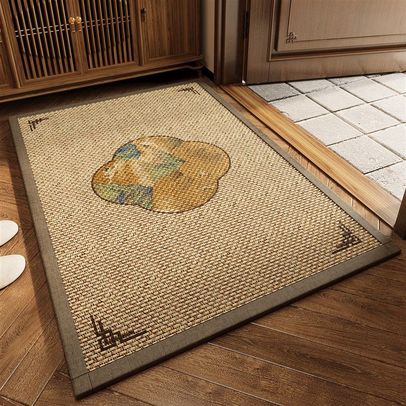 竹席新中式入户门地垫防滑除尘耐脏地毯2025新款玄关大门口脚垫子,居家布艺,入户地垫,淘宝优惠券,粉丝福利购,淘宝优惠卷