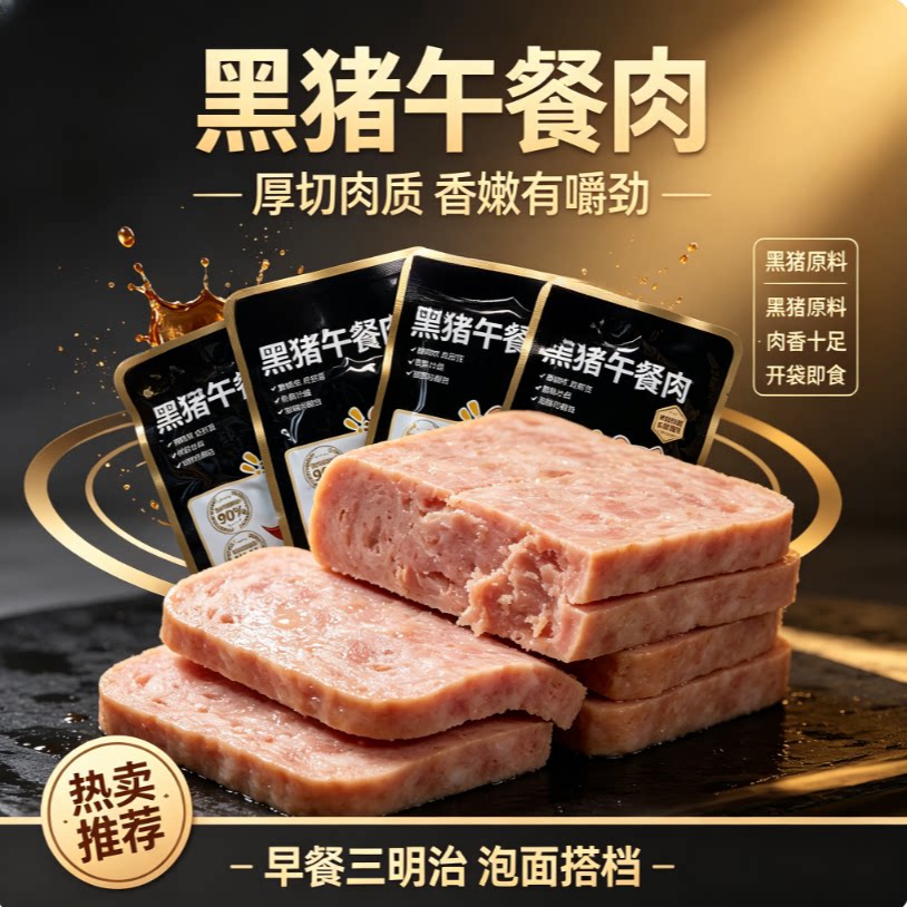黑猪午餐肉无淀粉即食小片装