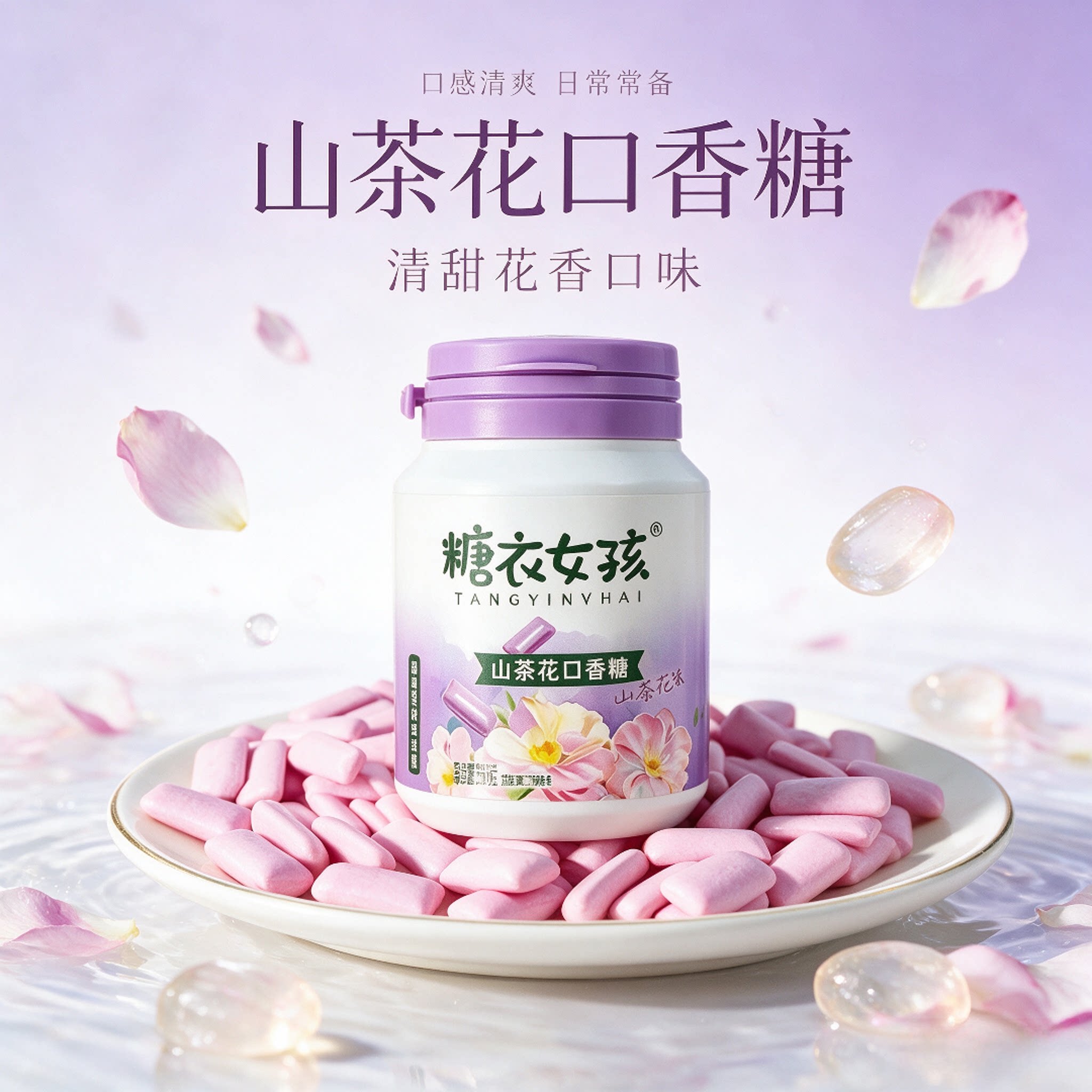网红山茶花味糖醇口香糖