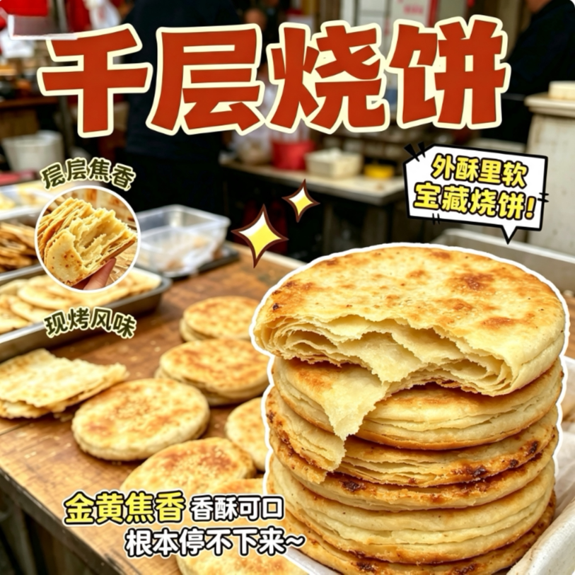 椒盐千层饼咸香即食充饥扛饿