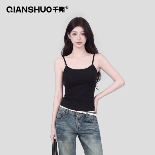 千朔黑色加绒磨毛显瘦吊带背心女
