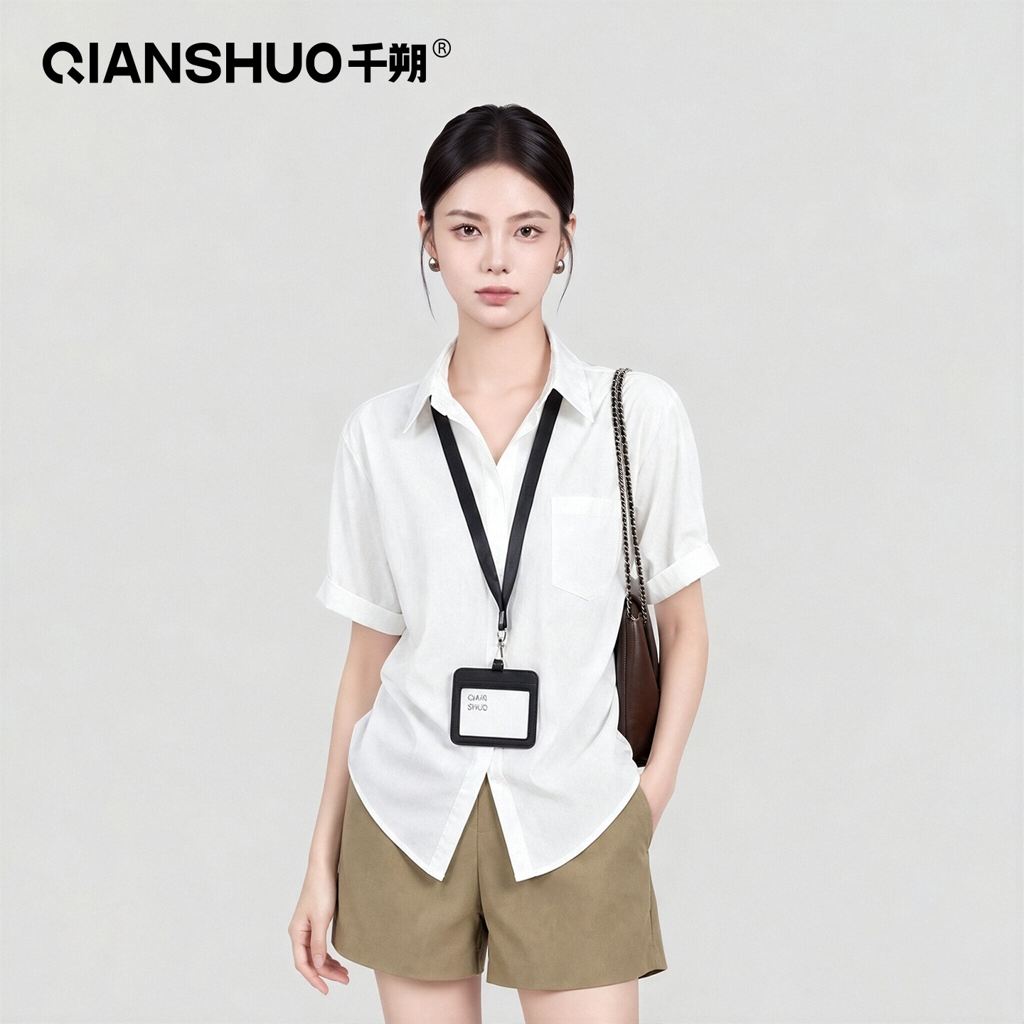 千朔法式领短袖衬衫女防晒上衣