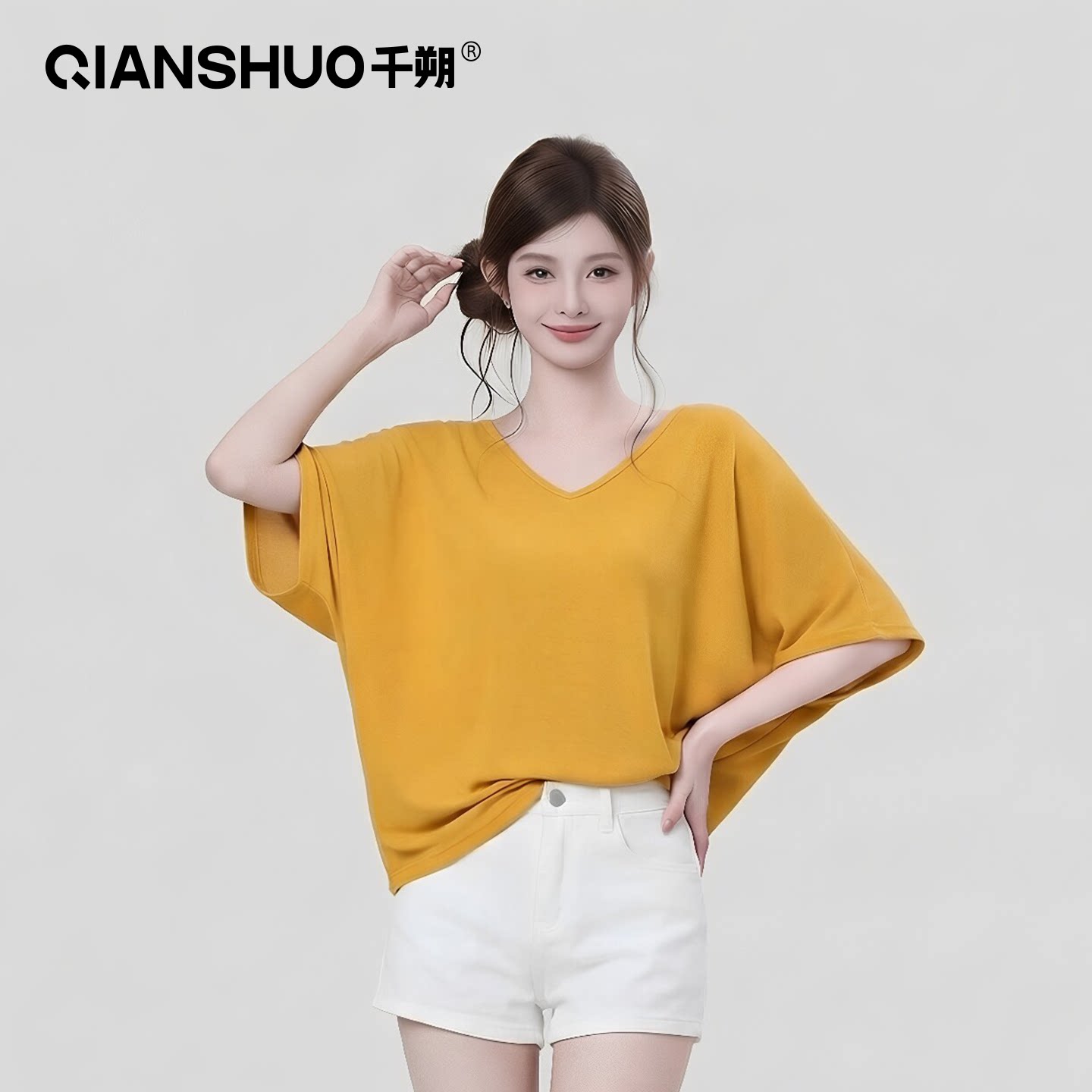 千朔V领防晒蝙蝠袖T恤防晒罩衫女