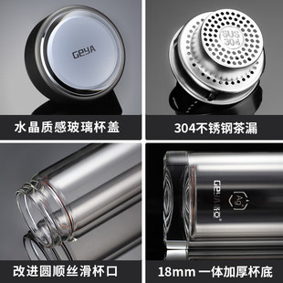 格亚双层玻璃杯抑菌透明水杯商务士镀银茶杯车载杯子家用耐温