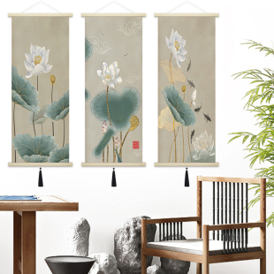 禅意莲花荷花挂毯画客厅遮挡电表箱挂布画卧室花卉壁毯布艺 新中式
