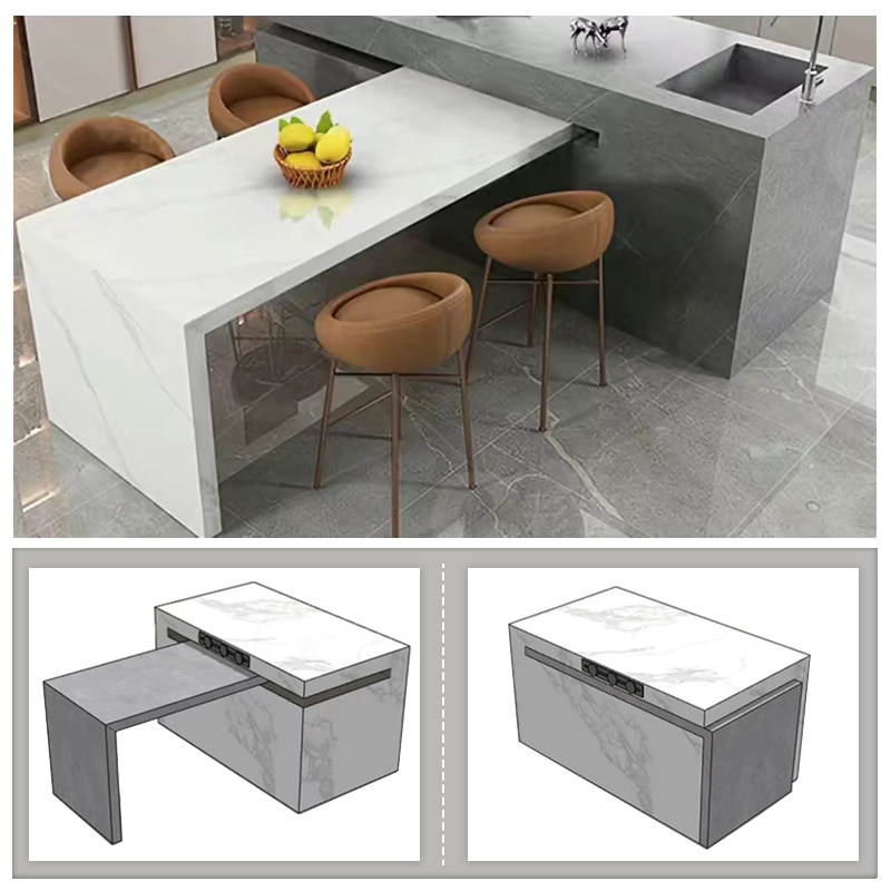 桌面中岛台导轨台面延伸抽拉轨道开放式厨房旋转推拉滑轨配件五金