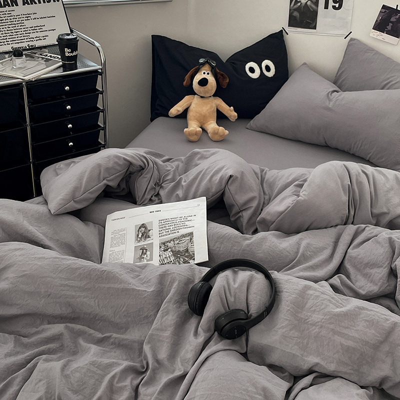 亲肤磨毛褶皱水洗棉四件套非全棉纯棉被套床笠床单学生宿舍三件套