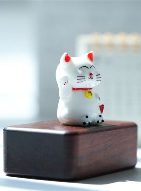 博山琉璃工艺品卡通招财猫桌面小摆件家居发财猫办公室车载装饰品